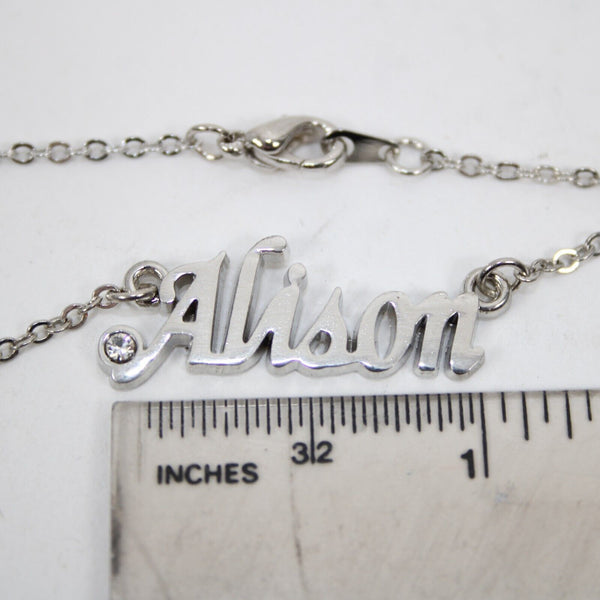 ALISON NEW Name Silvertone Rhinestone 14.5" w 4.5" Multi Ring Ext Necklace