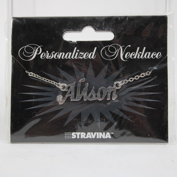 ALISON NEW Name Silvertone Rhinestone 14.5" w 4.5" Multi Ring Ext Necklace