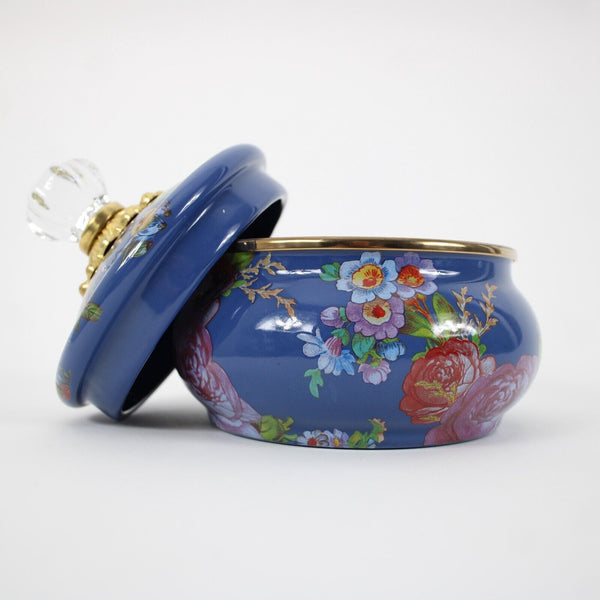 MacKenzie Childs Blue Multi Color Flower Market Crystal Squashed Bon Bon Pot