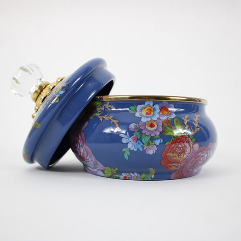 MacKenzie Childs Blue Multi Color Flower Market Crystal Squashed Bon Bon Pot