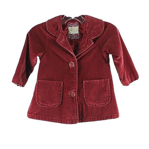 Old Navy 18-24 Mo Burgundy Cotton Velveteen Satin Polyester Lined Girls Coat