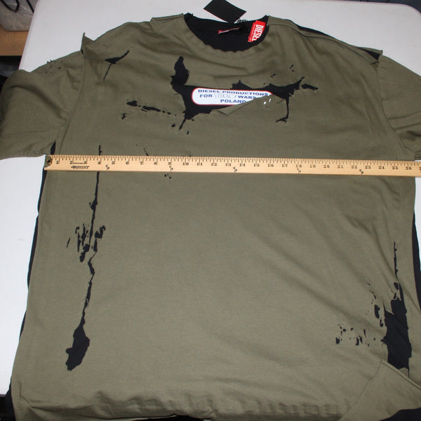 Diesel Shirt NEW Farfetch Sz 2X Olive Green Black Distressed Tee 100% Cotton