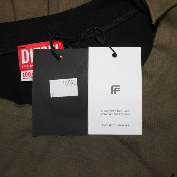 Diesel Shirt NEW Farfetch Sz 2X Olive Green Black Distressed Tee 100% Cotton