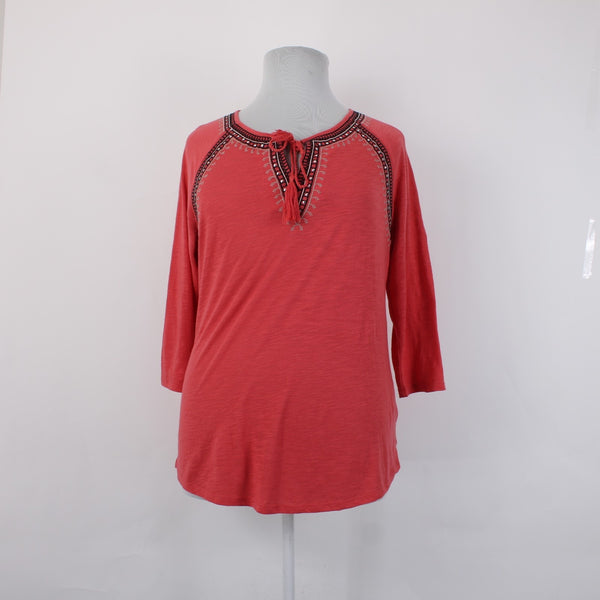 Style Co Top NEW $47 Sz XL Aurora Rose Red Black Embroidered Polyester Rayon Top