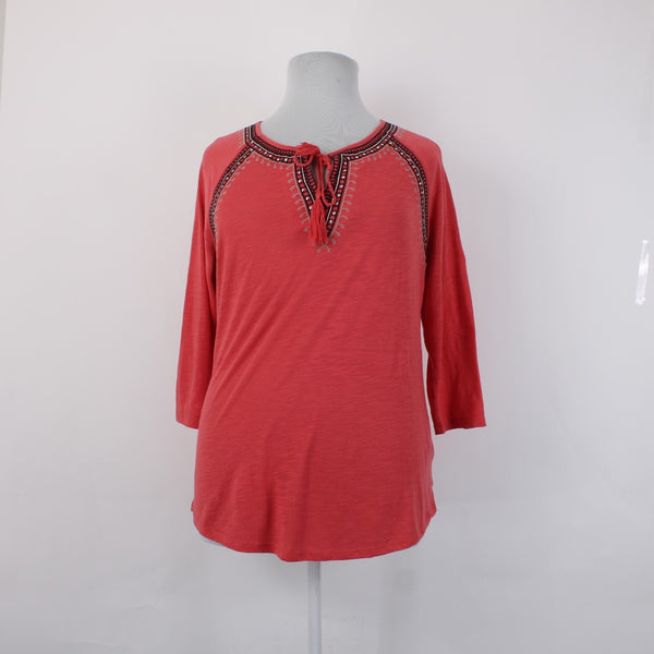 Style Co Top NEW $47 Sz XL Aurora Rose Red Black Embroidered Polyester Rayon Top