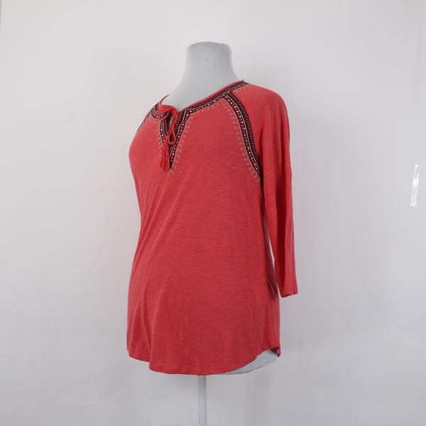 Style Co Top NEW $47 Sz XL Aurora Rose Red Black Embroidered Polyester Rayon Top