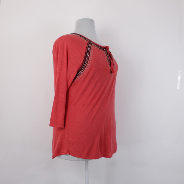 Style Co Top NEW $47 Sz XL Aurora Rose Red Black Embroidered Polyester Rayon Top