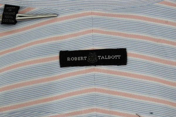 Robert Talbott Sz L? Blue White Pink Striped Button Down 100% Cotton Shirt