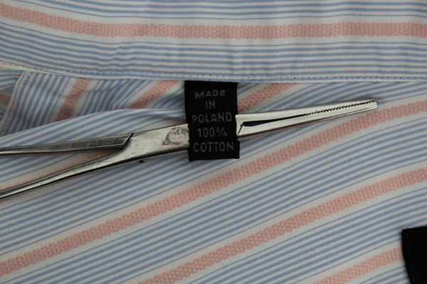 Robert Talbott Sz L? Blue White Pink Striped Button Down 100% Cotton Shirt
