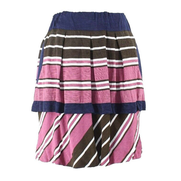 Maeve Sz 2 Blue Brown Pink Stripe Pocketed Viscose Polyester Lined Tiered Skirt