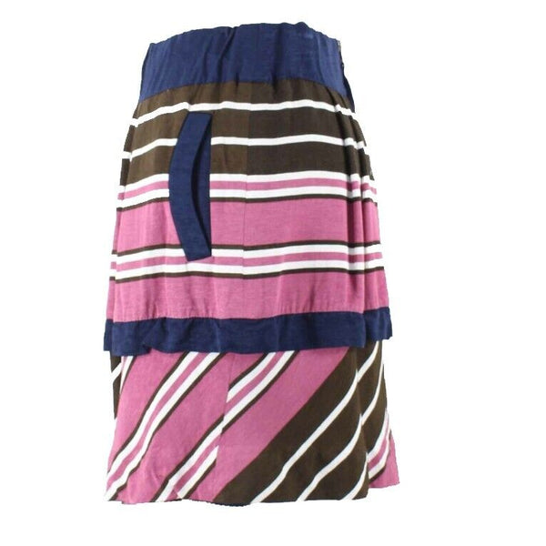 Maeve Sz 2 Blue Brown Pink Stripe Pocketed Viscose Polyester Lined Tiered Skirt