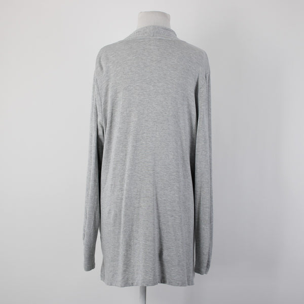 Talbots Sz L Gray Draped Collar Pockets Unlined Modal Spandex Wrap Sweater