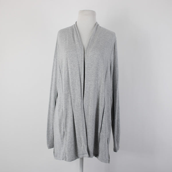 Talbots Sz L Gray Draped Collar Pockets Unlined Modal Spandex Wrap Sweater