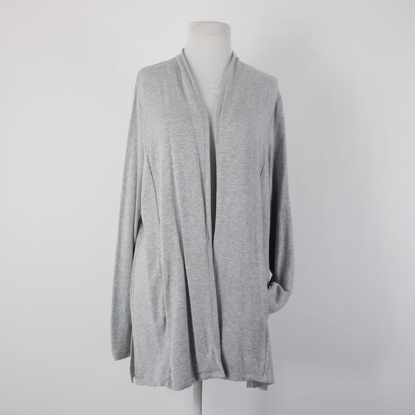 Talbots Sz L Gray Draped Collar Pockets Unlined Modal Spandex Wrap Sweater