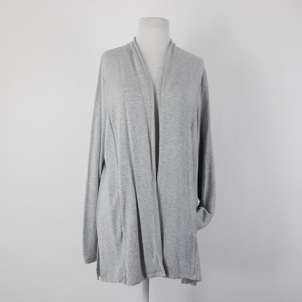 Talbots Sz L Gray Draped Collar Pockets Unlined Modal Spandex Wrap Sweater
