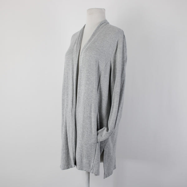 Talbots Sz L Gray Draped Collar Pockets Unlined Modal Spandex Wrap Sweater