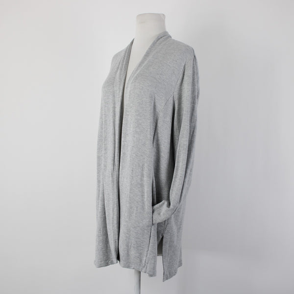 Talbots Sz L Gray Draped Collar Pockets Unlined Modal Spandex Wrap Sweater