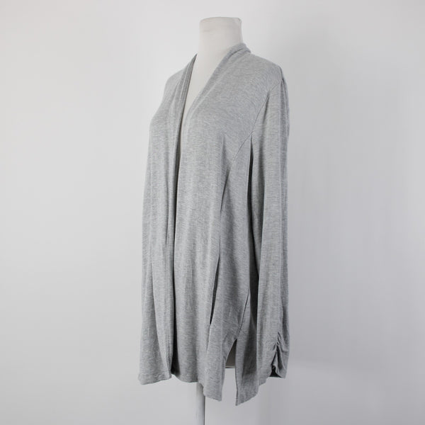 Talbots Sz L Gray Draped Collar Pockets Unlined Modal Spandex Wrap Sweater