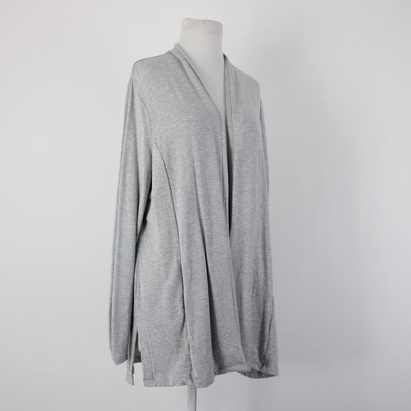 Talbots Sz L Gray Draped Collar Pockets Unlined Modal Spandex Wrap Sweater