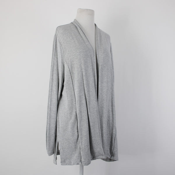 Talbots Sz L Gray Draped Collar Pockets Unlined Modal Spandex Wrap Sweater