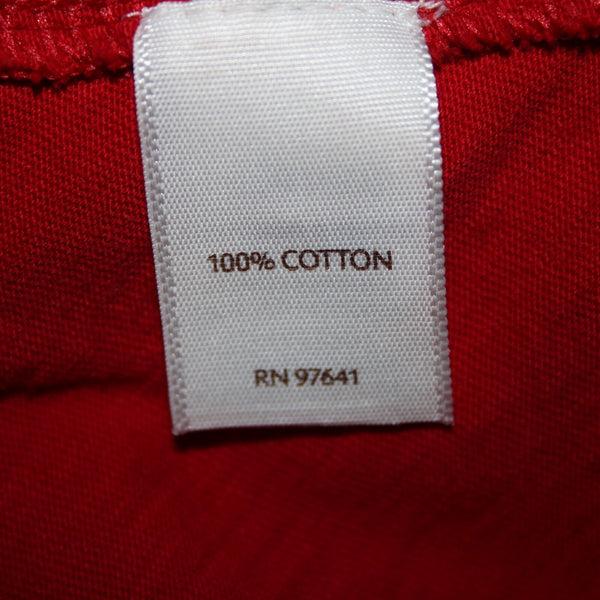 J Jill Sz M Red V Neck Roll Tab Sleeve 100% Cotton Top