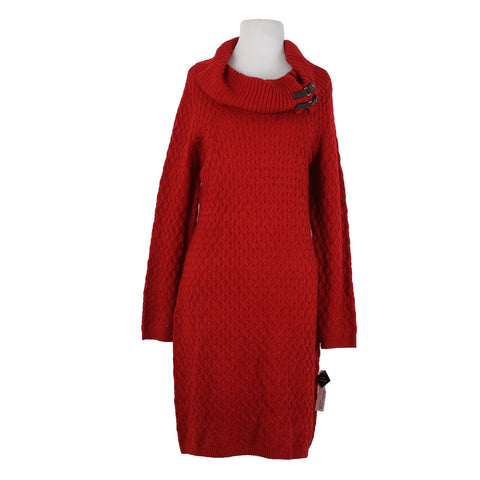 Studio One NEW $70 Missy Sz L Red Brown Collared Knit 100% Acrylic Sweater Dress