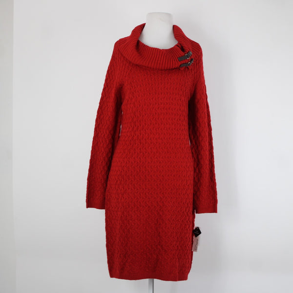Studio One NEW $70 Missy Sz L Red Brown Collared Knit 100% Acrylic Sweater Dress