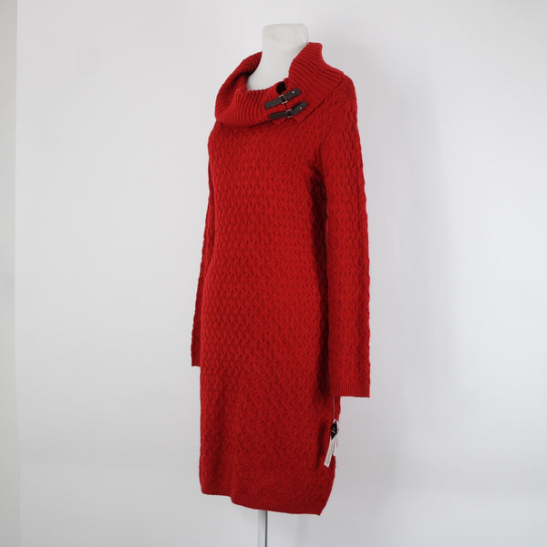 Studio One NEW $70 Missy Sz L Red Brown Collared Knit 100% Acrylic Sweater Dress