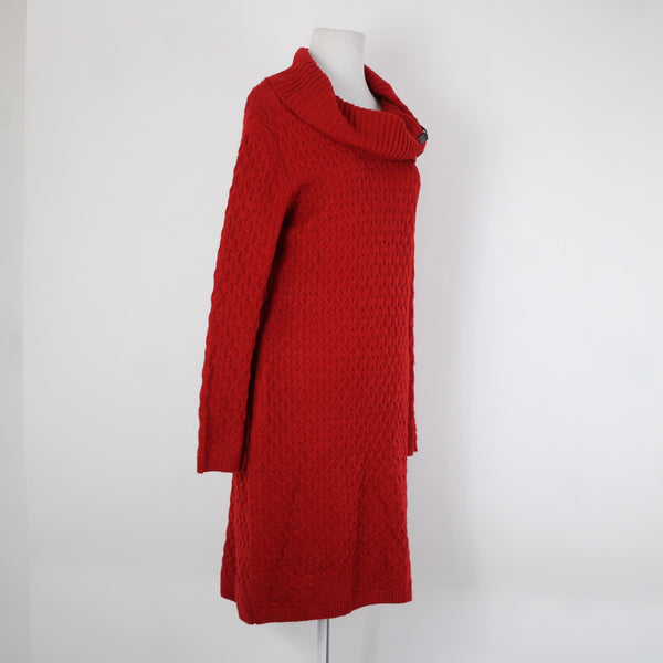 Studio One NEW $70 Missy Sz L Red Brown Collared Knit 100% Acrylic Sweater Dress