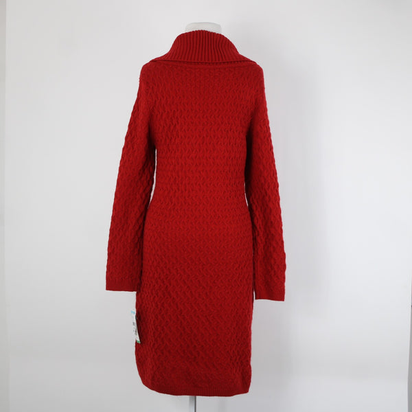 Studio One NEW $70 Missy Sz L Red Brown Collared Knit 100% Acrylic Sweater Dress