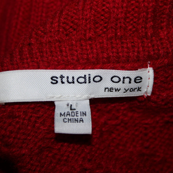 Studio One NEW $70 Missy Sz L Red Brown Collared Knit 100% Acrylic Sweater Dress