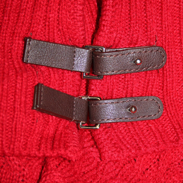 Studio One NEW $70 Missy Sz L Red Brown Collared Knit 100% Acrylic Sweater Dress