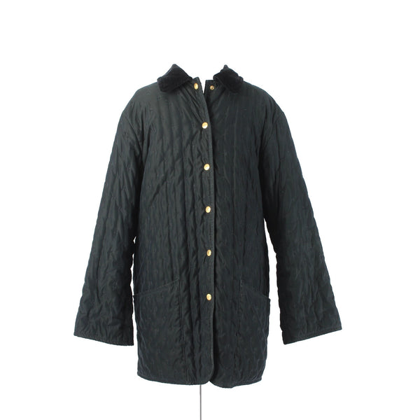 Hermes Coat Sz 34 Black Quilted Collared Button Down Pockets 100% Cotton Coat