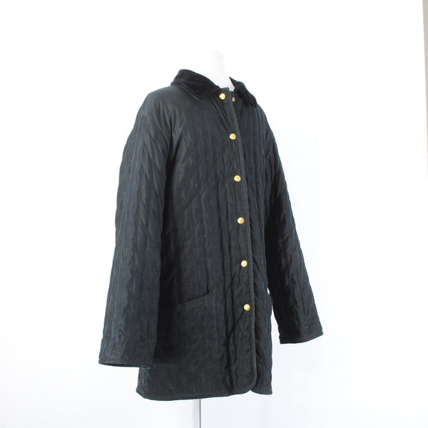 Hermes Coat Sz 34 Black Quilted Collared Button Down Pockets 100% Cotton Coat