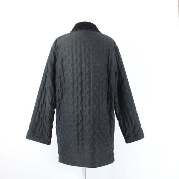 Hermes Coat Sz 34 Black Quilted Collared Button Down Pockets 100% Cotton Coat