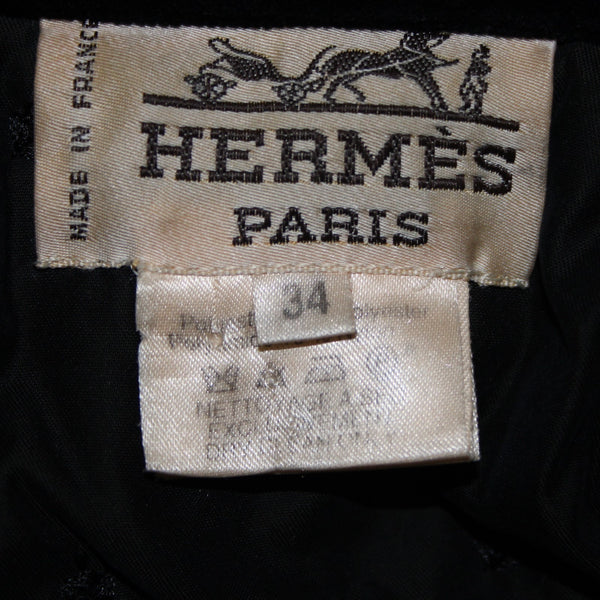 Hermes Coat Sz 34 Black Quilted Collared Button Down Pockets 100% Cotton Coat