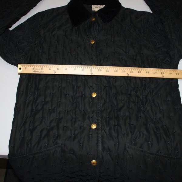 Hermes Coat Sz 34 Black Quilted Collared Button Down Pockets 100% Cotton Coat