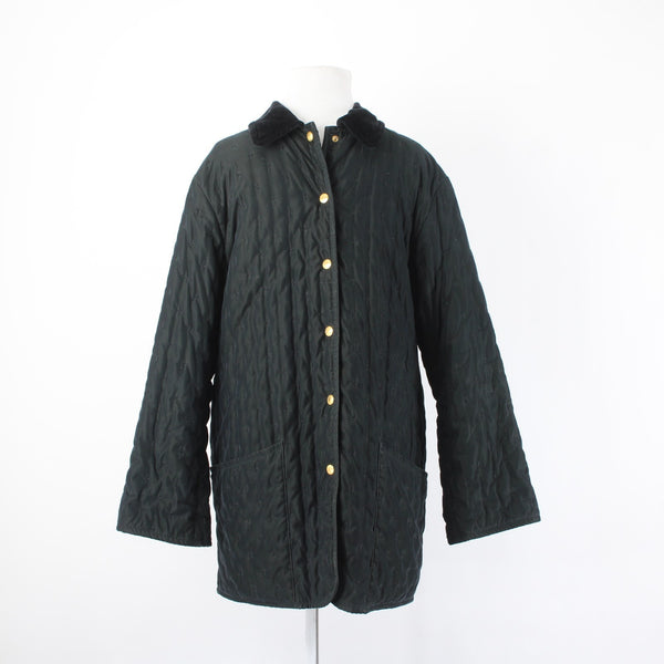 Hermes Coat Sz 34 Black Quilted Collared Button Down Pockets 100% Cotton Coat