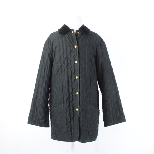 Hermes Coat Sz 34 Black Quilted Collared Button Down Pockets 100% Cotton Coat
