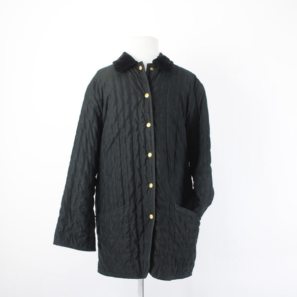 Hermes Coat Sz 34 Black Quilted Collared Button Down Pockets 100% Cotton Coat