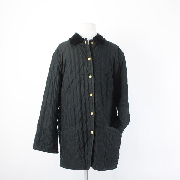 Hermes Coat Sz 34 Black Quilted Collared Button Down Pockets 100% Cotton Coat