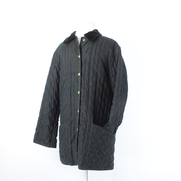 Hermes Coat Sz 34 Black Quilted Collared Button Down Pockets 100% Cotton Coat