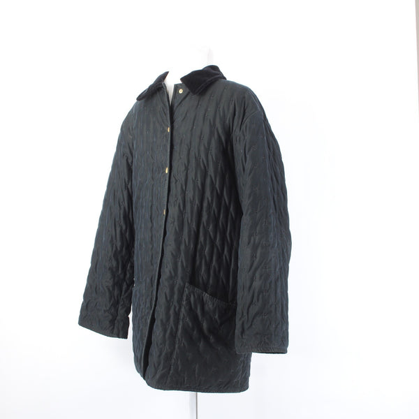 Hermes Coat Sz 34 Black Quilted Collared Button Down Pockets 100% Cotton Coat