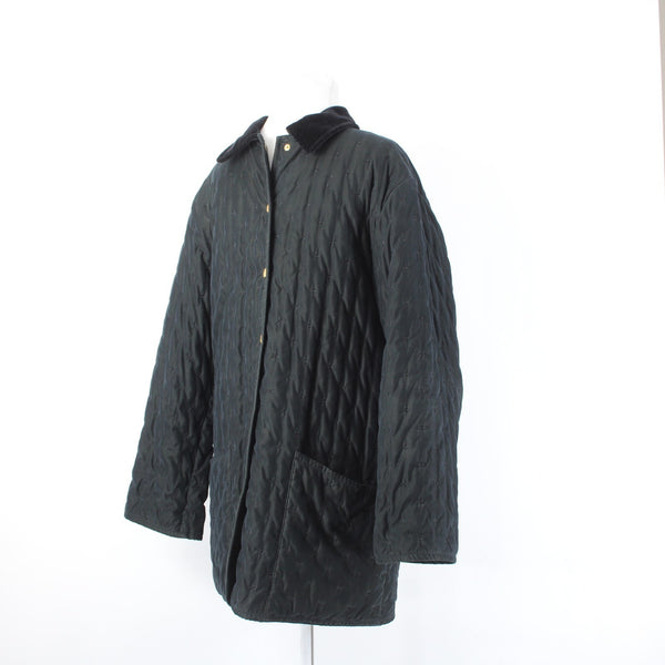 Hermes Coat Sz 34 Black Quilted Collared Button Down Pockets 100% Cotton Coat