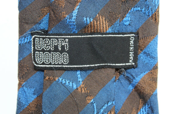 Verri Uomo Blue Brown Textured Multi 100% Silk 58 x 3" Men's Tie