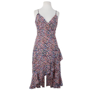 Molly Bracken NEW Sz XS Pink Blue Multi Color Ruffles V Neck 100% Poly Dress