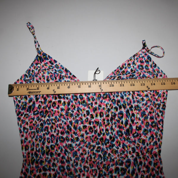 Molly Bracken NEW Sz XS Pink Blue Multi Color Ruffles V Neck 100% Poly Dress
