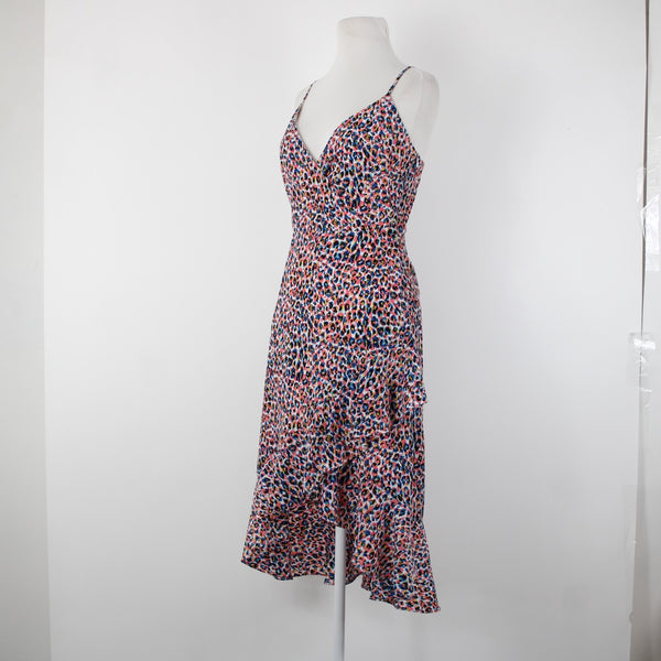 Molly Bracken NEW Sz XS Pink Blue Multi Color Ruffles V Neck 100% Poly Dress