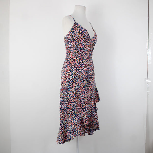 Molly Bracken NEW Sz XS Pink Blue Multi Color Ruffles V Neck 100% Poly Dress