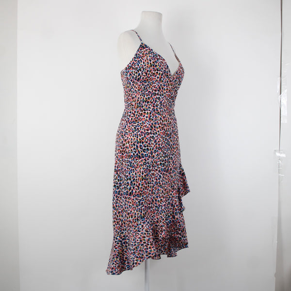 Molly Bracken NEW Sz XS Pink Blue Multi Color Ruffles V Neck 100% Poly Dress